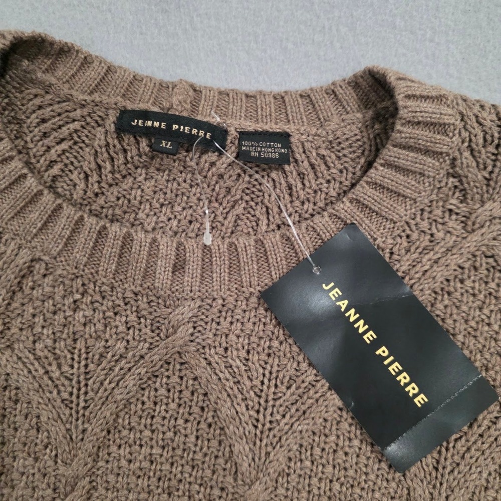 Jeanne Pierre XL Taupe Heather Cotton Diamond Cable Knit Sweater NWT 5521F15 - Picture 2 of 5